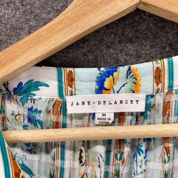 Jane & Delancey Top Women M Medium White Striped Button Up Short Sleeve Rayon - Picture 5 of 9